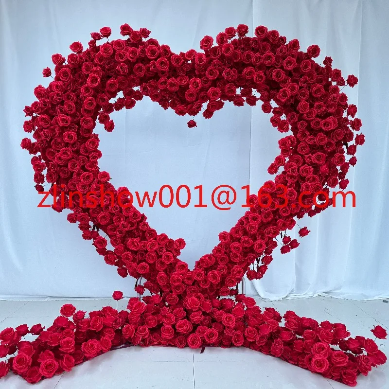 

Artificial Pink Heart Shape Floral White Arch Silk Flowers Wedding Decoration Arch Flower for Wedding Party Decor