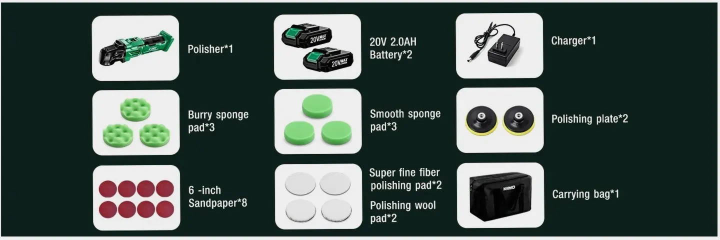 

20V Cordless Buffer Polisher Kit – 24-Piece Accessory Set with Dual 2000mAh Batteries, 6-Speed Adjustable Motor (Up to 3634 RPM), Ideal for Car Detailing, Wax Application, Surface Polishing, Light Scratch Reduction, and Multi-Surface Cleaning Including Ba
