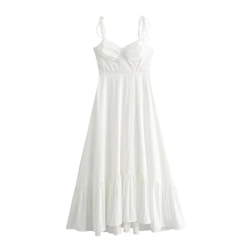 MUJER White Long Dresses For Women Ruffle Slip Corset Dress Woman Fashion Sleeveless Backless Summer Sexy Holiday Party Dresses