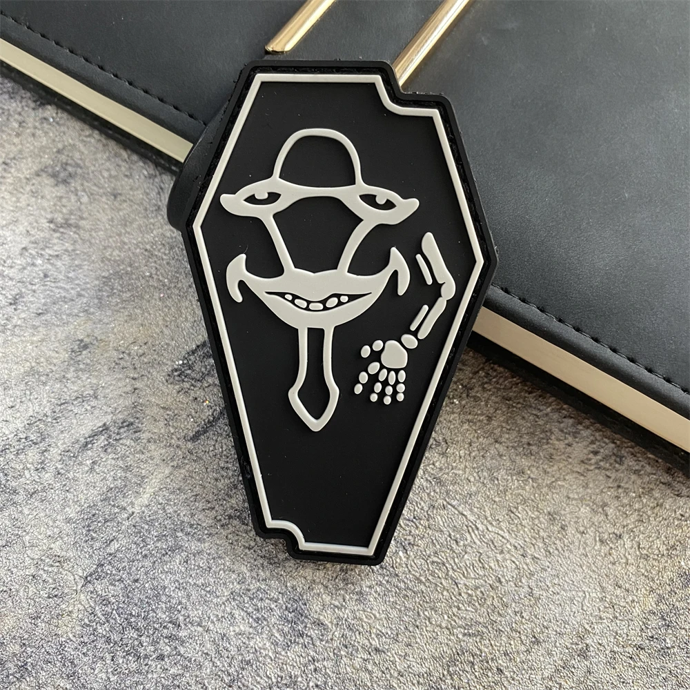 Laughing Coffin PVC Clothes Patch Tactical Skeleton Hook and Loop Morale Badge Skull Military Backpack Hat Accessories Sticker