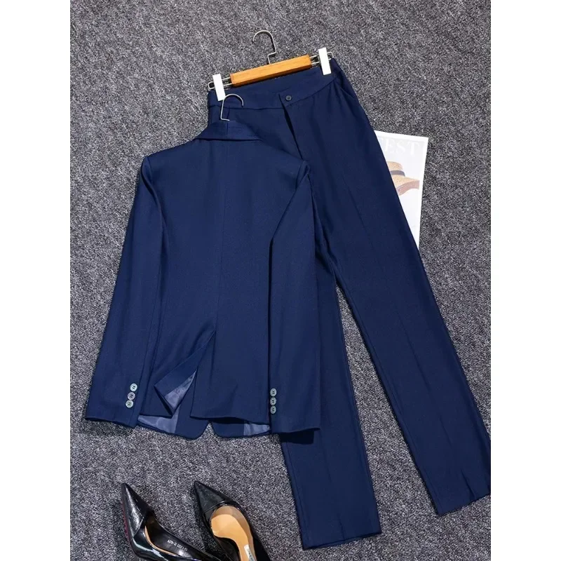 Conjunto de 2 piezas para mujer, traje de pantalón de oficina marrón, abrigo Formal con abertura en la espalda, chaqueta de doble botonadura, Otoño e Invierno