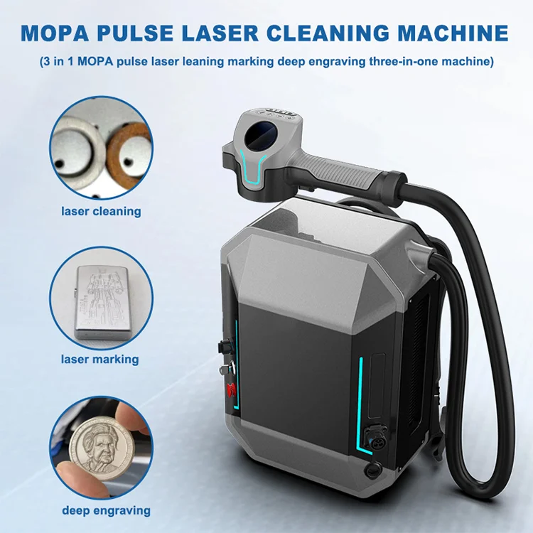 100W 3 in 1 MOPA Laser Cleaning Machine Portable New Fiber Technology Multifunctional for Rust Metal Wood Stone Stainless Steel