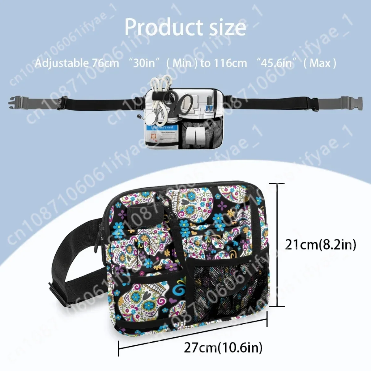 Sugar Skull Horror Designer Nurse Waist Bag Halloween Gift Adjustable Multi-Pocket Portable Practical Belt Bag Medical Pack 2023