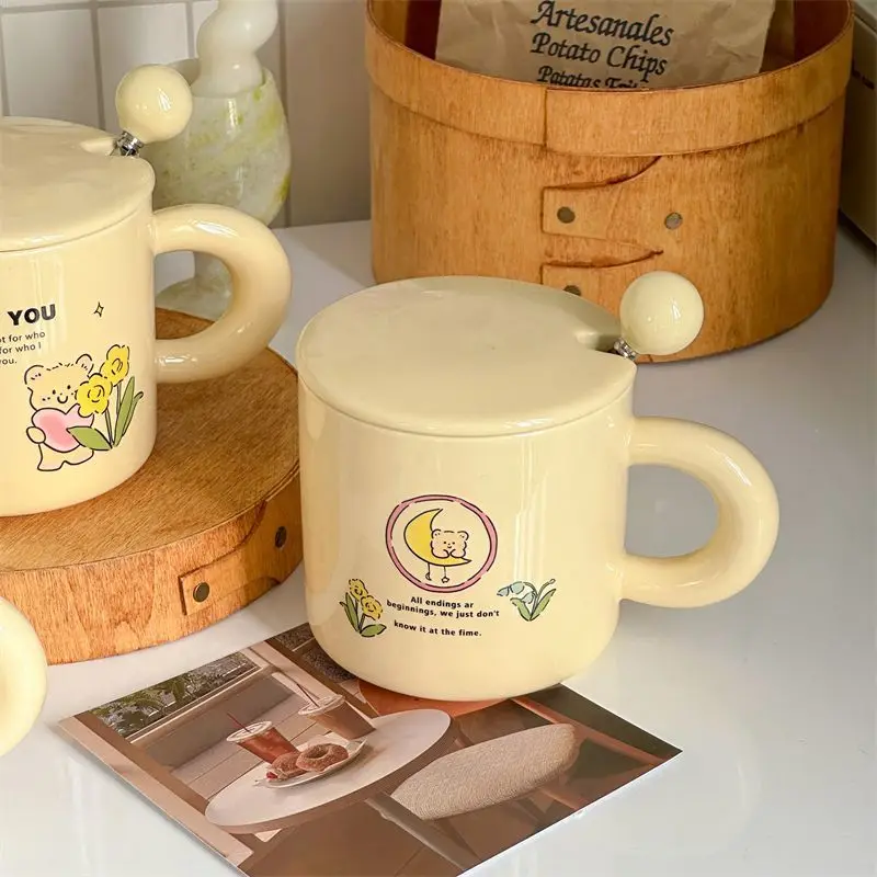 

Japanese-style Milk Mug With Lid Ceramic Cup Couple Cup Gift Office Student Cute Drinking Cup