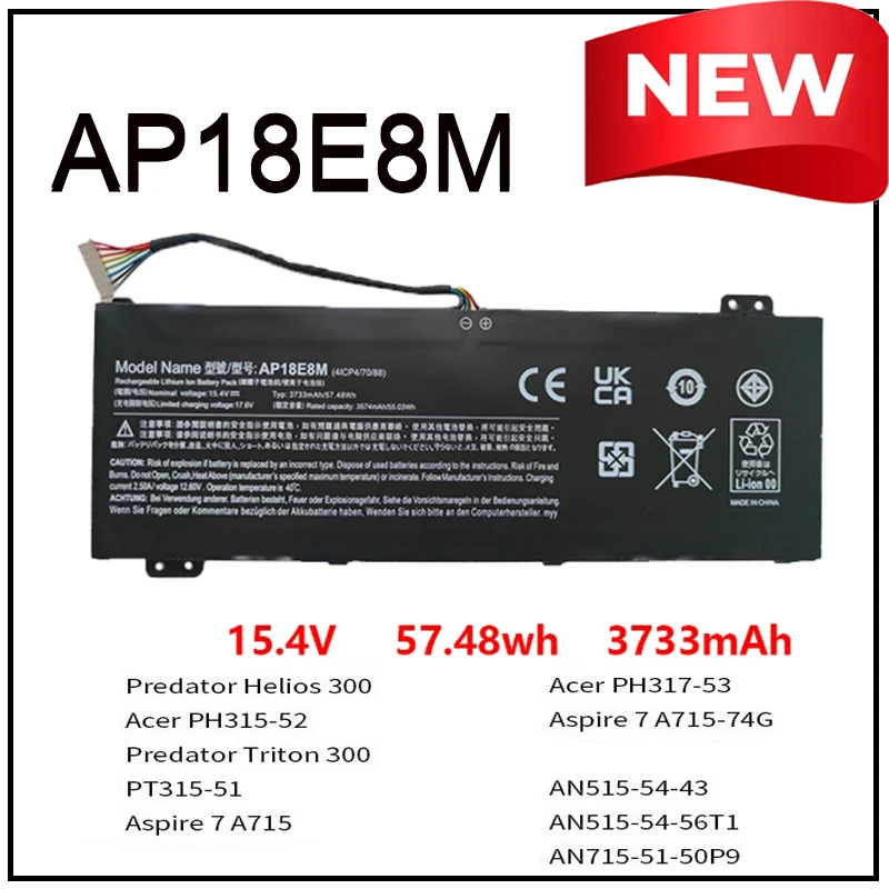 3733mAh AP18E8M Laptop Battery for Acer Nitro 5 AN515-54 AN515-55 AN517-51 7 AN715-51 Aspire 7 A715-74 A715-74G Series AP18E7M