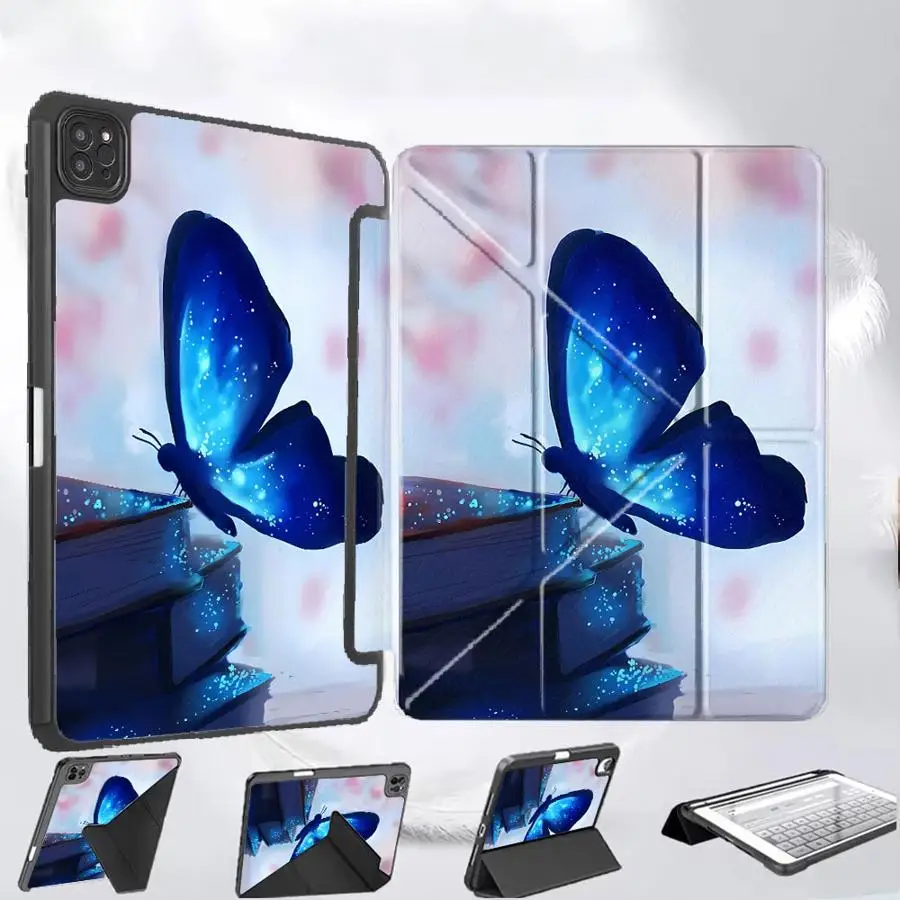 

Чехол-подставка с узором бабочки для планшетов iPad Mini 6, 7, Air 4, 5, M3, M2, M4, 11 дюймов, Pro 2025, Pro 11-го, 10-го, 9-го, 8-го, 7-го поколений, 12.9 дюймов
