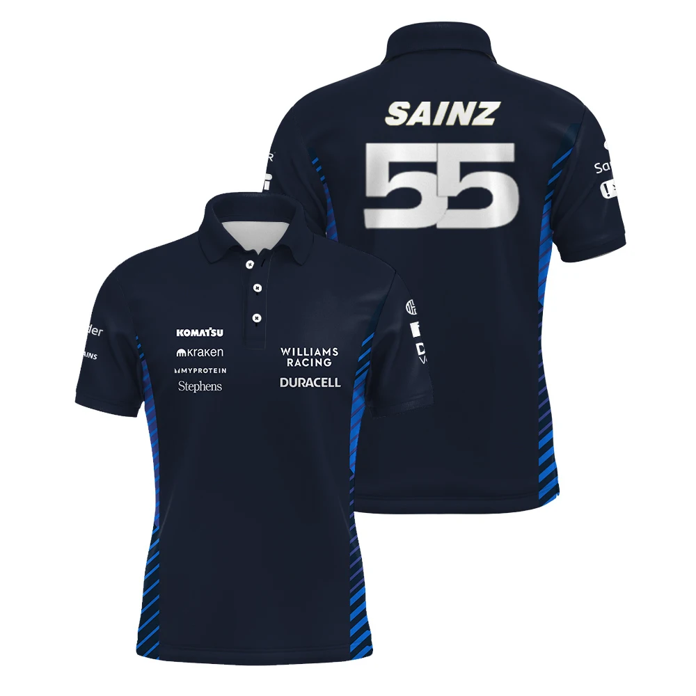 F1 Williams Racing Polo shirt Outdoor Extreme Sports Cycling Suit Alban 23 Sainz 55Fans New Summer Large Size Men's Polo T-shirt image 2