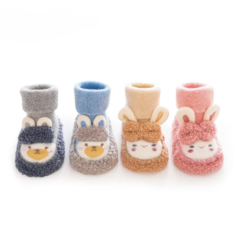 Winter Baby Toddler Shoes Soft-soled Baby Shoes and Socks Cartoon Thickened Terry Floor Socks Cute and Comfortable