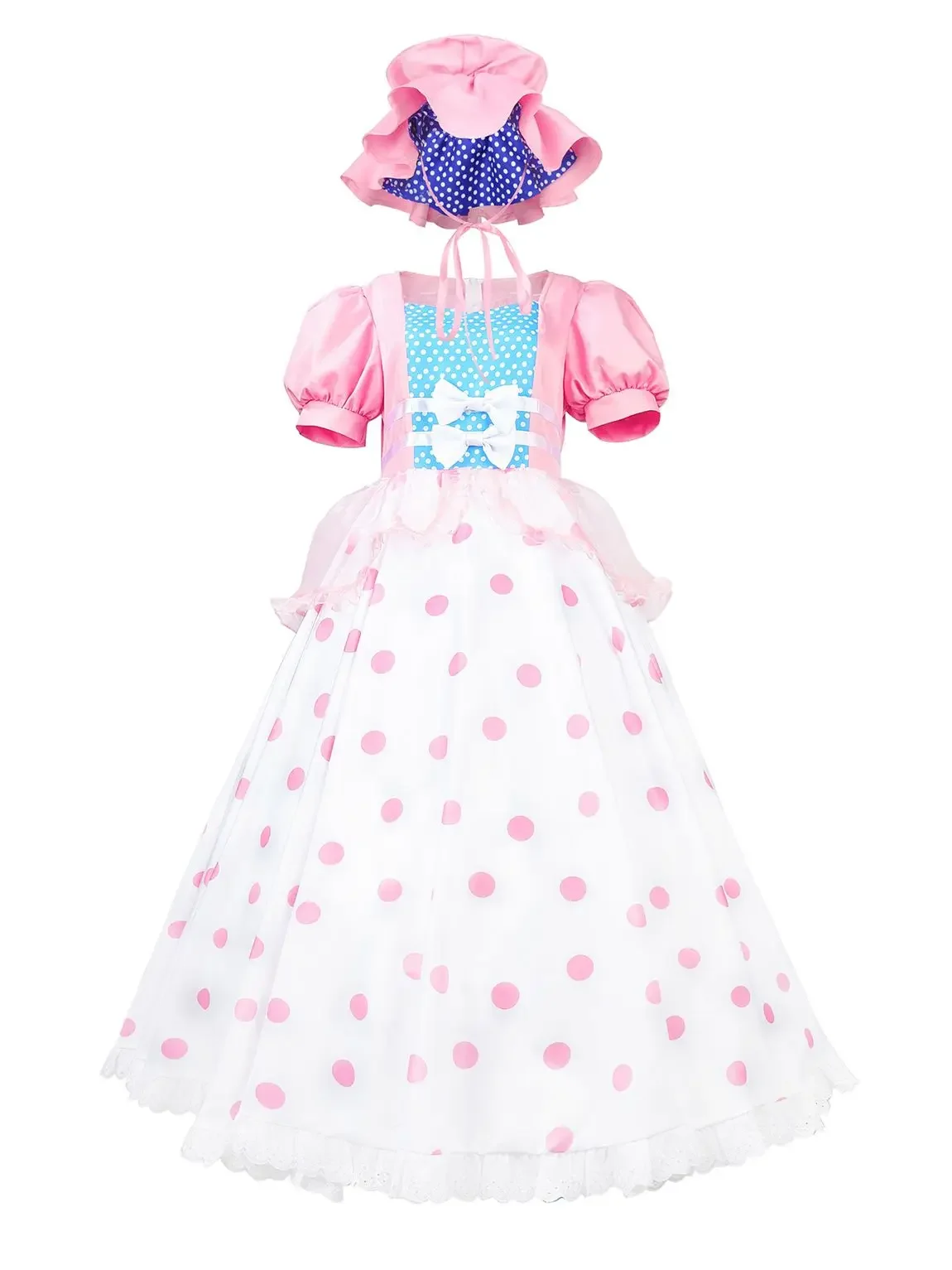 in stock Anime Story Bo Peep Women Cosplay Costume Adult Girl Children Princess Pink Polka Dot Skirt with Hat Halloween Dress