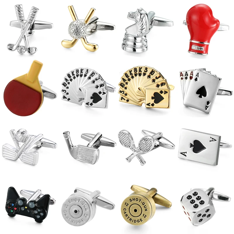 Gemelos clásicos para camisa francesa para hombre, puños de juego de ajedrez de golf con caballos deportivos de alta gama, accesorios para traje de negocios, regalos de joyería