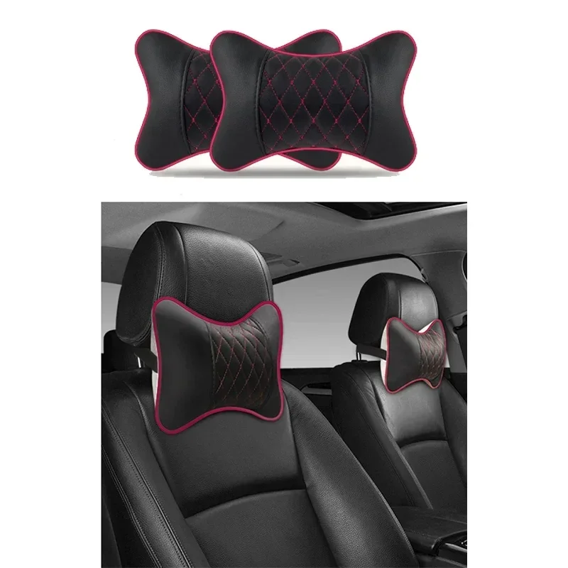 Universal Car Neck Pillows Both Side Pu Leather Pack Headrest for Head Pain Relief Filled Fiber Car Pillow Neck Pillow for Car