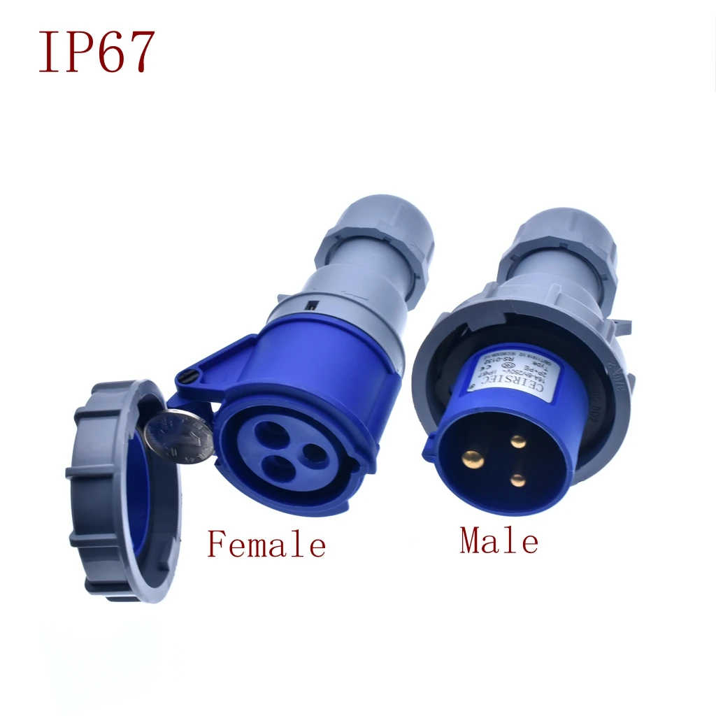 16A 3Pin IP67 2P+PE Waterproof Electric Industrial Plug/Socket Male/Female Industrial Connector Plug/Socket