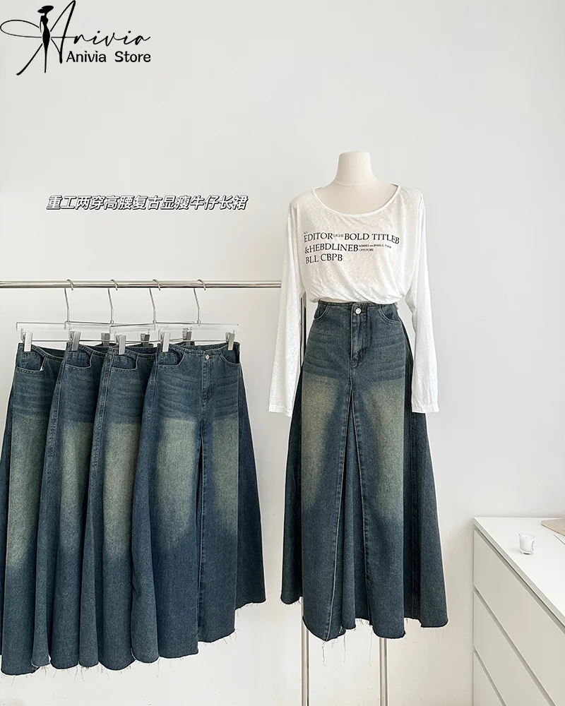 

Open Half Denim Skirt Women New Y2k High Waist Long Design Y2K Skirt Female Package Hip Skirt Jean Skirts Long Tyle Harajuku