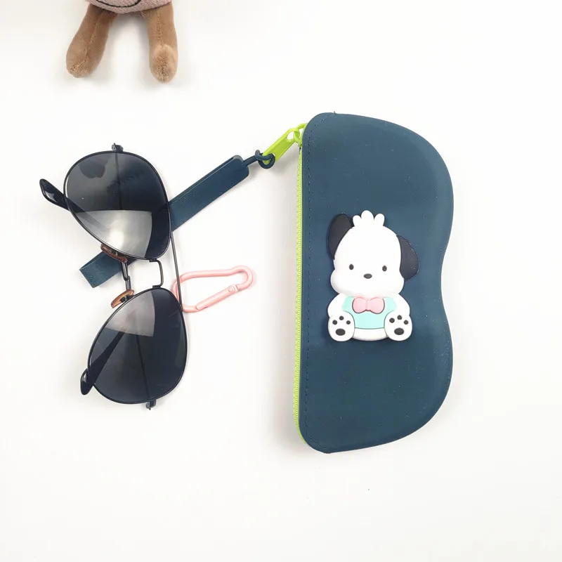 Estojo de óculos de silicone portátil, à prova d'água, resistente a quedas, fácil de armazenar, equipado com alça suspensa, adequado para viagem