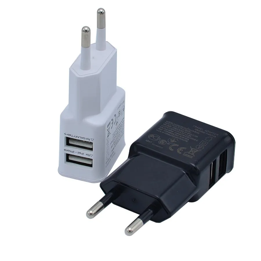 EU Plug 5V Dual USB Universal Mobile Phone Chargers Travel Power Charger Adapter Plug for For iPhone Samsung Xiaomi Huawei