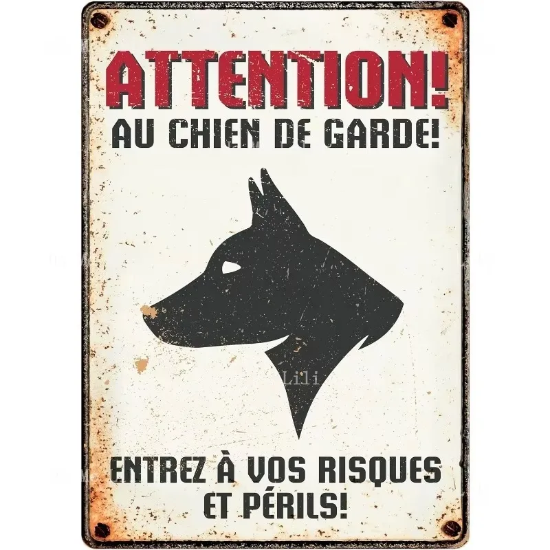 Letrero de Metal Dog Au Chien, Tablero de Cera Garde