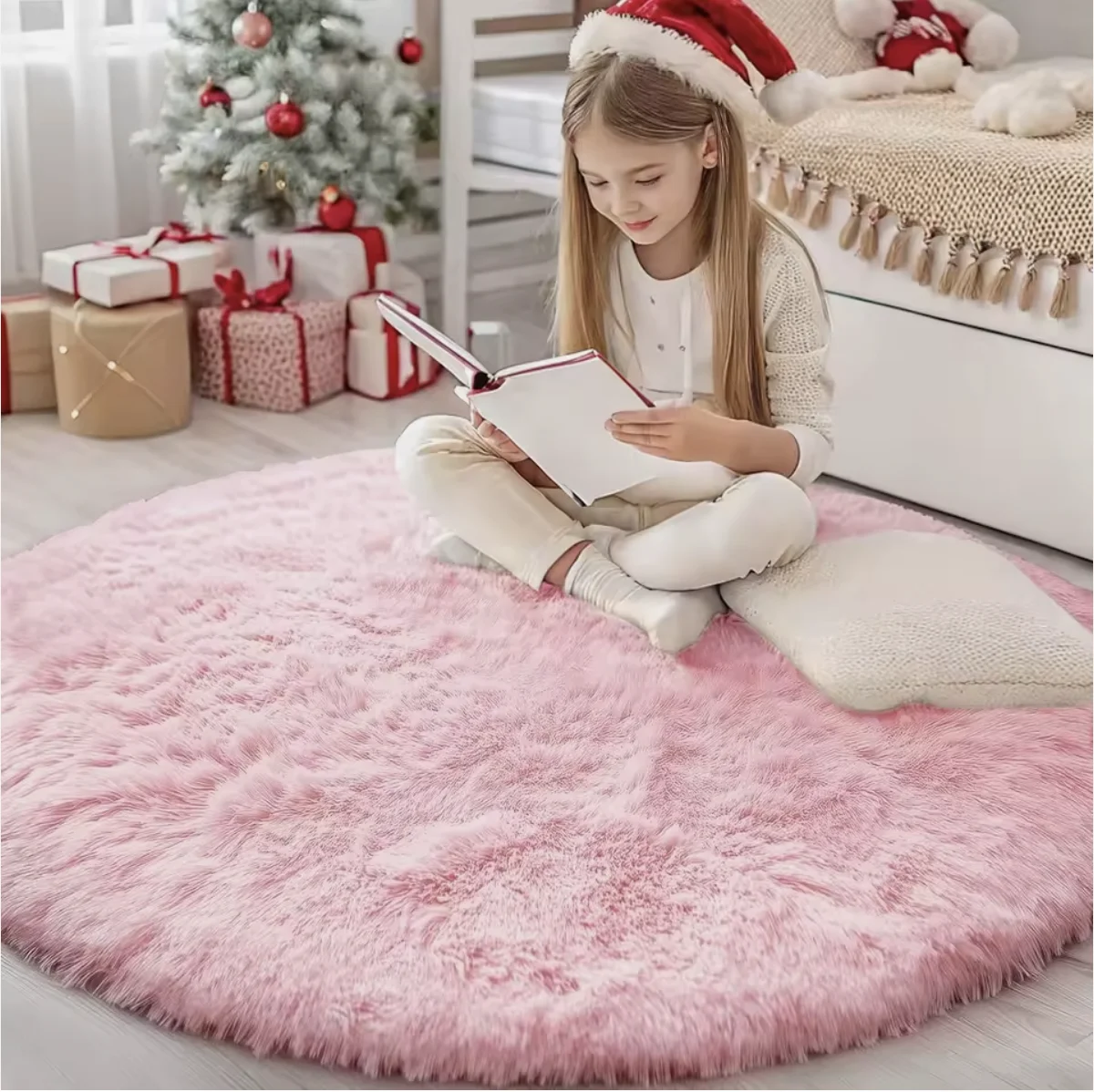 100/120/140/160 Round Rug Fluffy Soft Area Rugs for Kids Girls Room Princess Castle Plush Shag Carpet Cute Circle Bedroom Decor