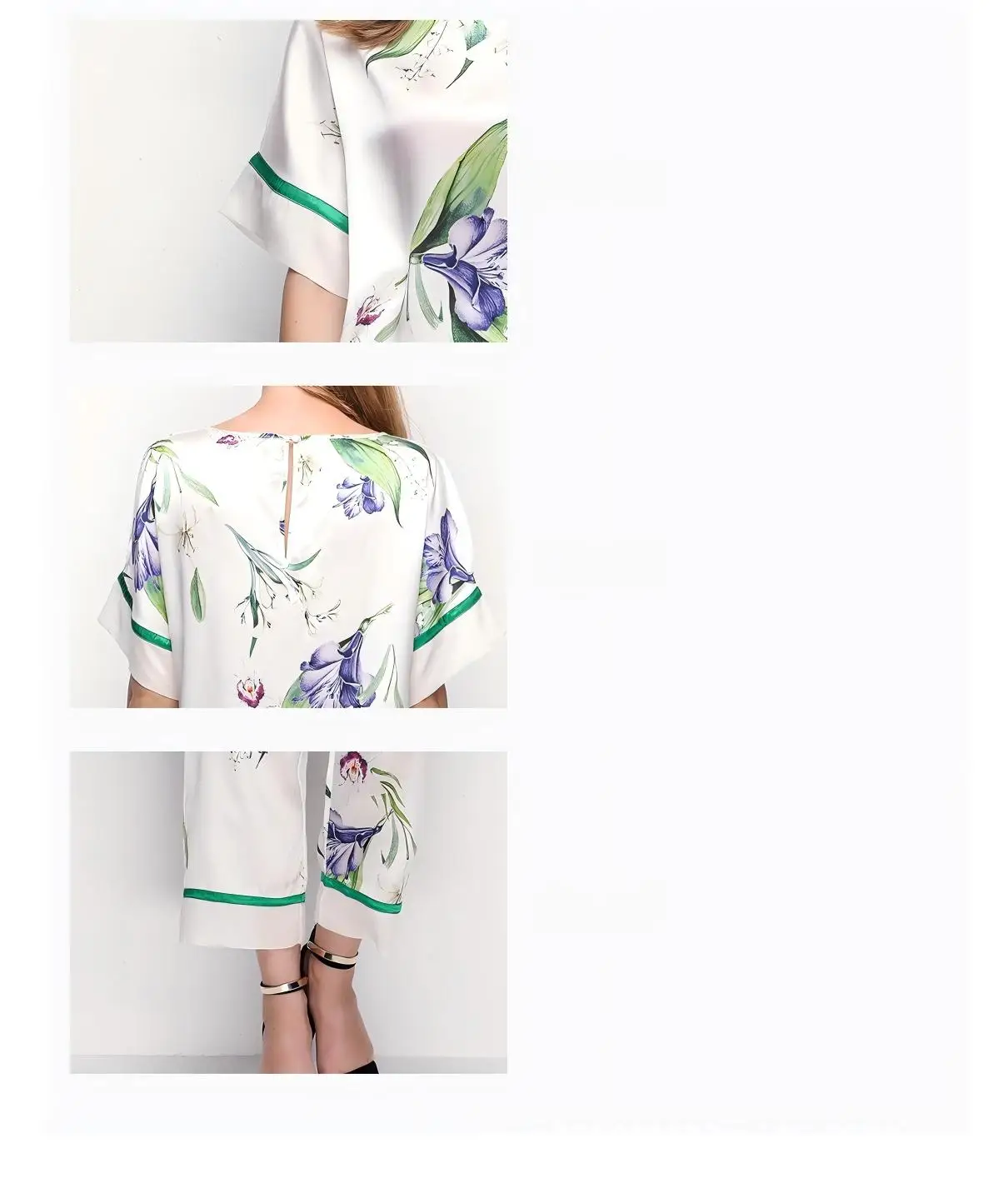 Women's Lightweight Silk Pajamas for Summer - 100% Mulberry Silk Short-sleeve and Long-pants Loungewear Set, Cool, Comfortable a