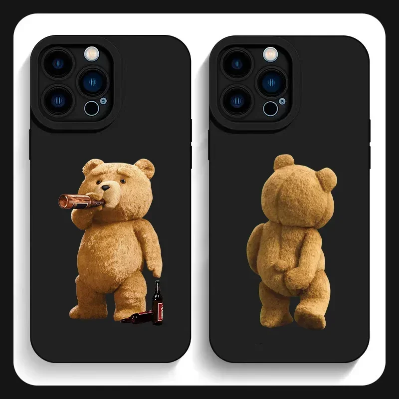 New Cartoon Teddy Bear Couple Phone Case For iPhone 15 13 14 Pro Max 11 12 Mini  X XS XR 7 8 14 15 Plus Soft Silicone Cover