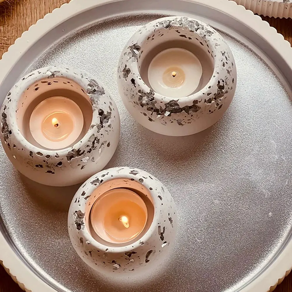 3pcs Spherical Concrete Candle Jar Silicone Mold Kit DIY Succulent Flower Pot Plaster Resin Candlestick Craft Molds Home Decor