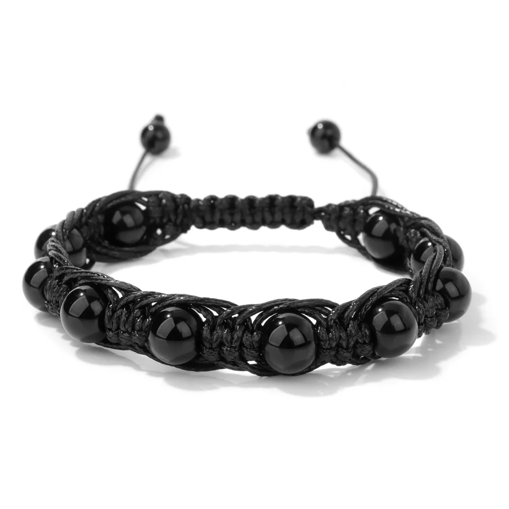Natural Amethysts Beads Cord Knotted Braid Bracelets For Women Men Handmade Wax Line Wire Wrapped 8mm Stone Bracelet Jewelry