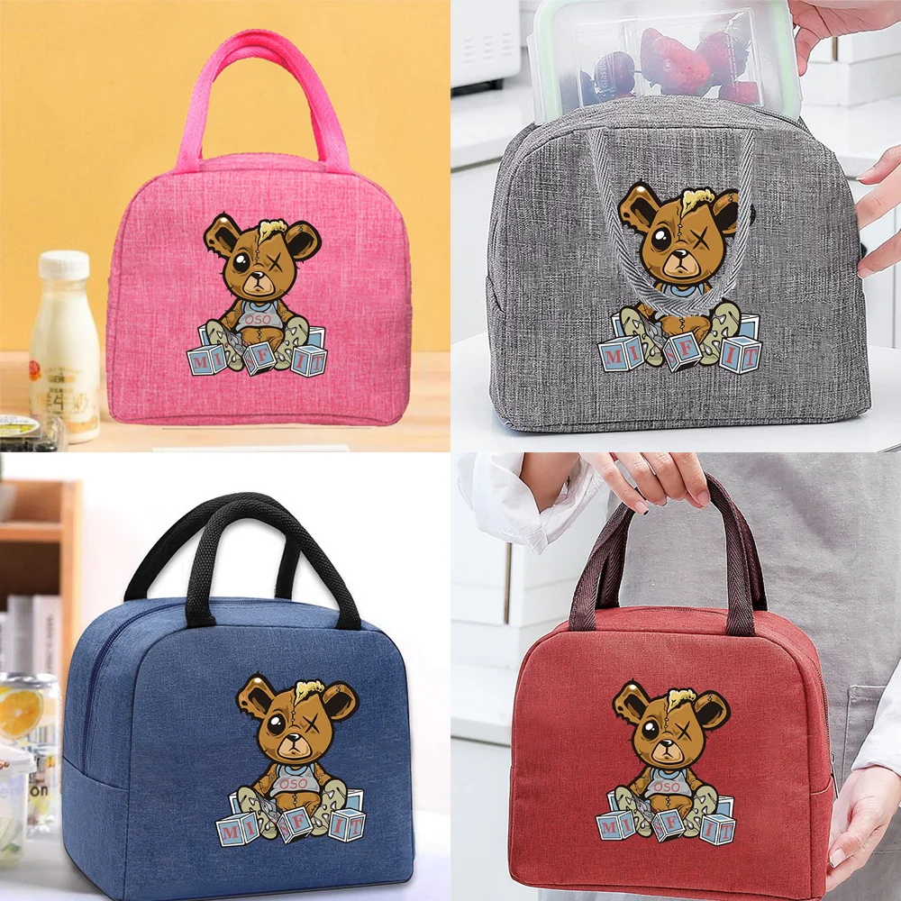 

Lunch Insulated Bag for Kids Portable Meals Thermal Food Picnic Bags Handbags Organizern puppet bear Pattern Unisex Tote WorkBag