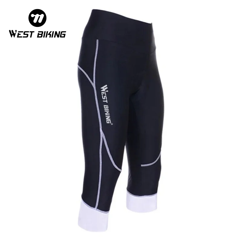 WEST BIKING Women 3/4 Cycling Shorts Summer Super Stretchy Silica Gel Cushion Anti‑Sweat MTB Road Bike Cropped Trousers