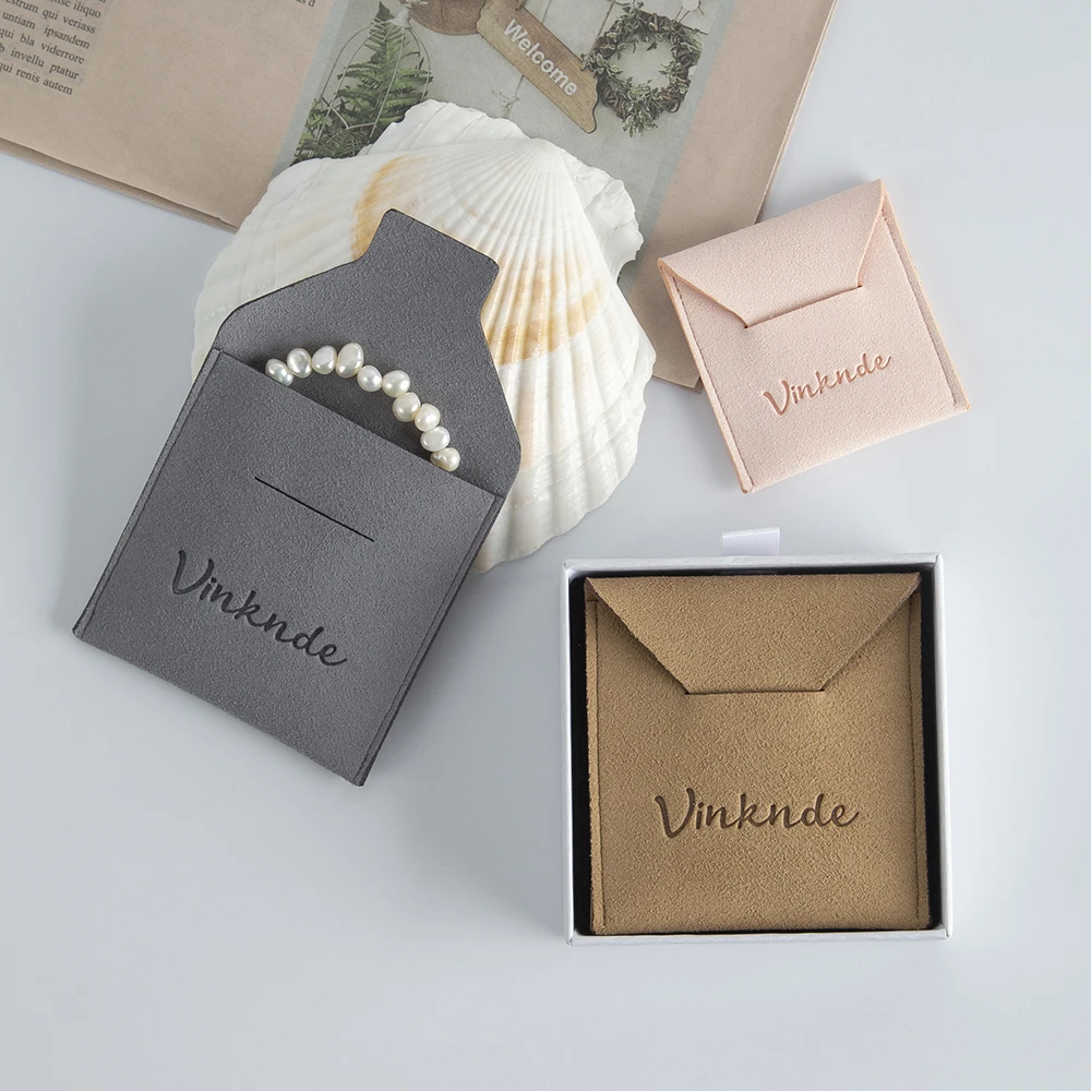 100-Pack Luxury Thick Microfiber Ring Necklace Earrings Gift Packaging Jewelry Pouch Deboss Custom Logo Suede Flap Envelope Bag