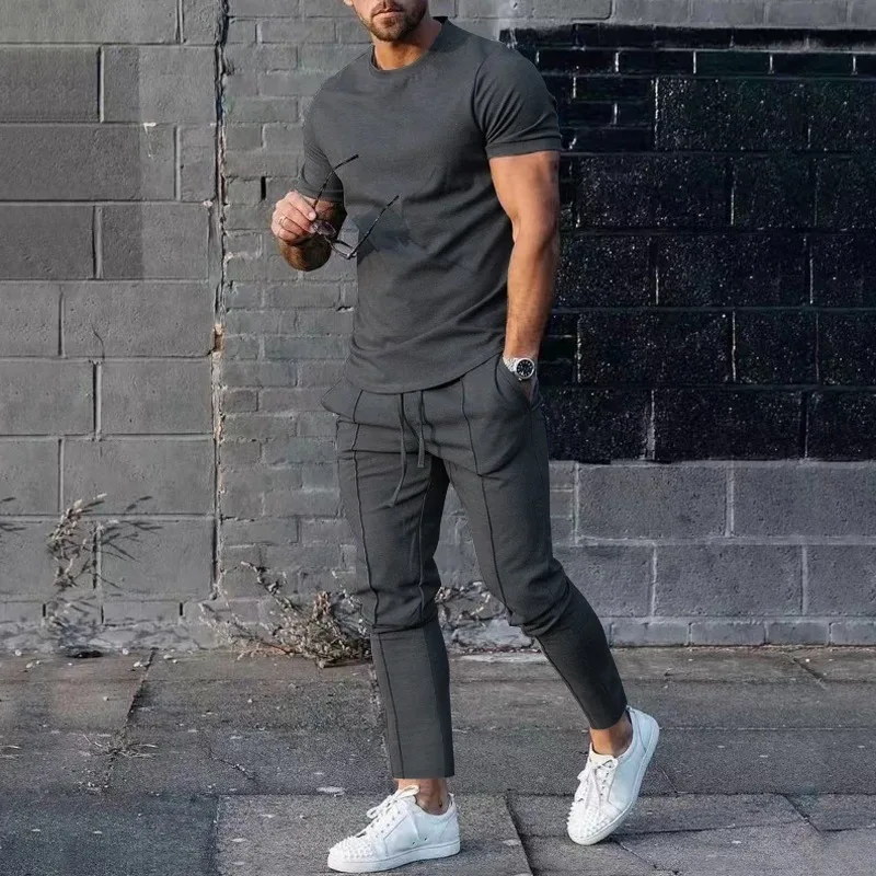 Men's 2023 Spring Summer Two-Piece Set Short Sleeve T-Shirt & Casual Pants view 5