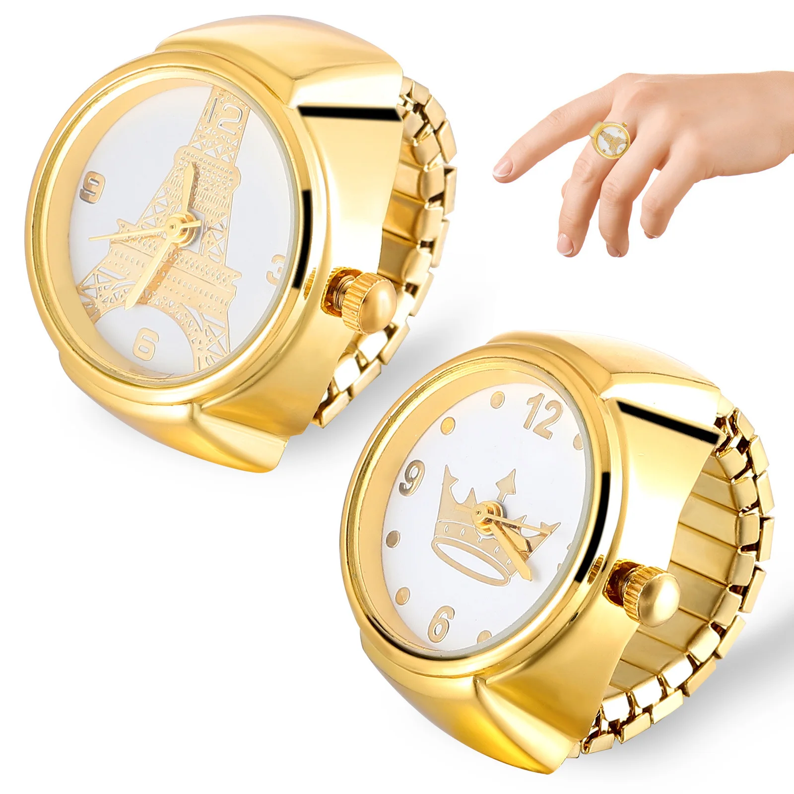 2-delige ringhorloges Vintage klokringen voor heren Dames Vingerhorloge Quartz uurwerk Ontwerp Arabische cijfers Dagelijks feest