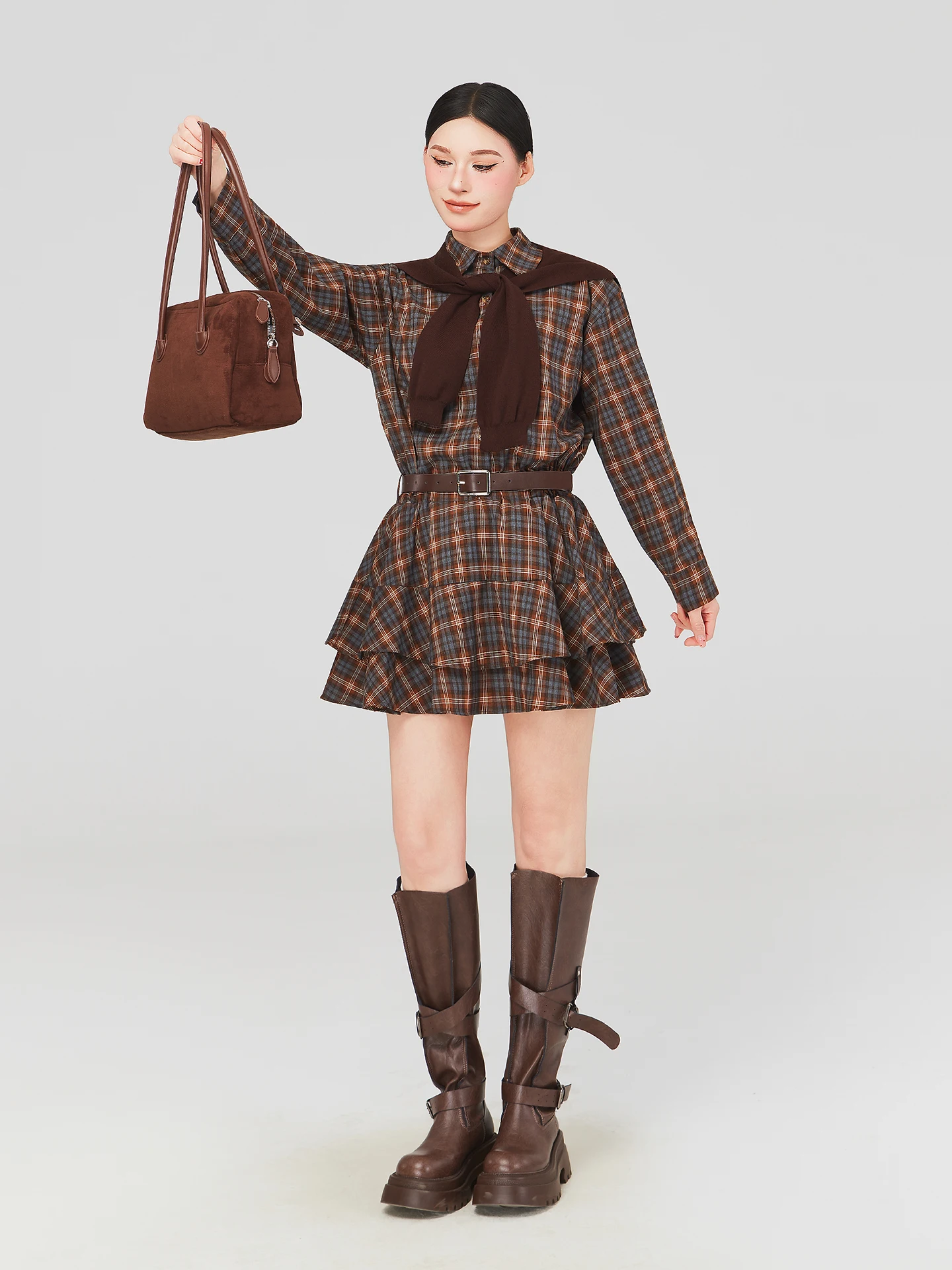 

Spring Beautiful Large Size A-Line Dress College Style Long Sleeve Slimming Short Shirt Dress Women's Fashion Casual Wear