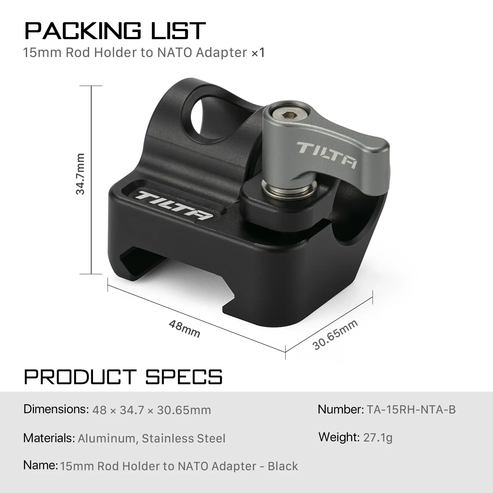TILTA 15 مللي متر قضيب حامل أسود الجبهة شنت TA-15RH إلى 1/4 quot 20 محول وamp الجانب شنت 15 مللي متر قضيب حامل إلى محول الناتو