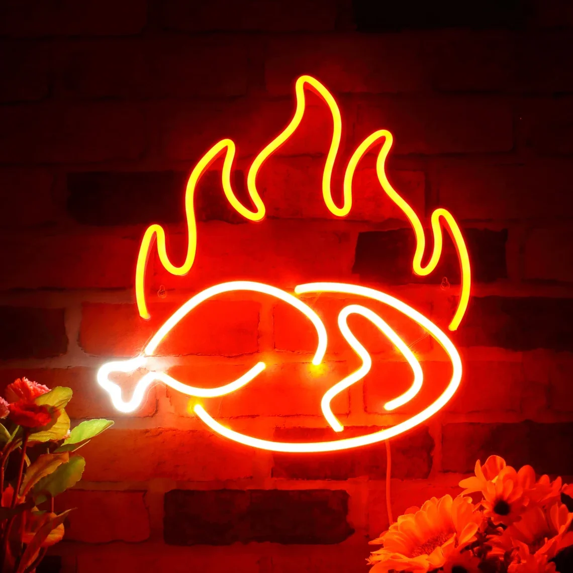 

Roast Chicken Neon Sign Chicken Shop Restaurant with Flame Decoration Custom LED Neon Sign Living Room Art Neon