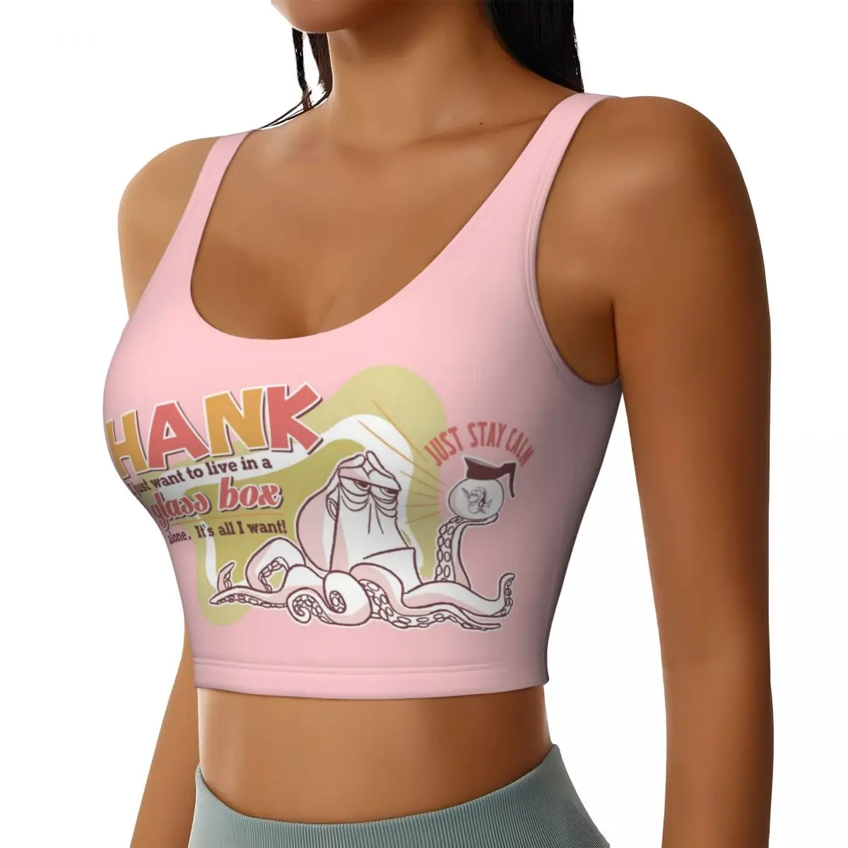 Custom Finding Nemo Hank Live In A Glass Box Alone Workout Crop Tank Tops for Women Yoga Sports Bras