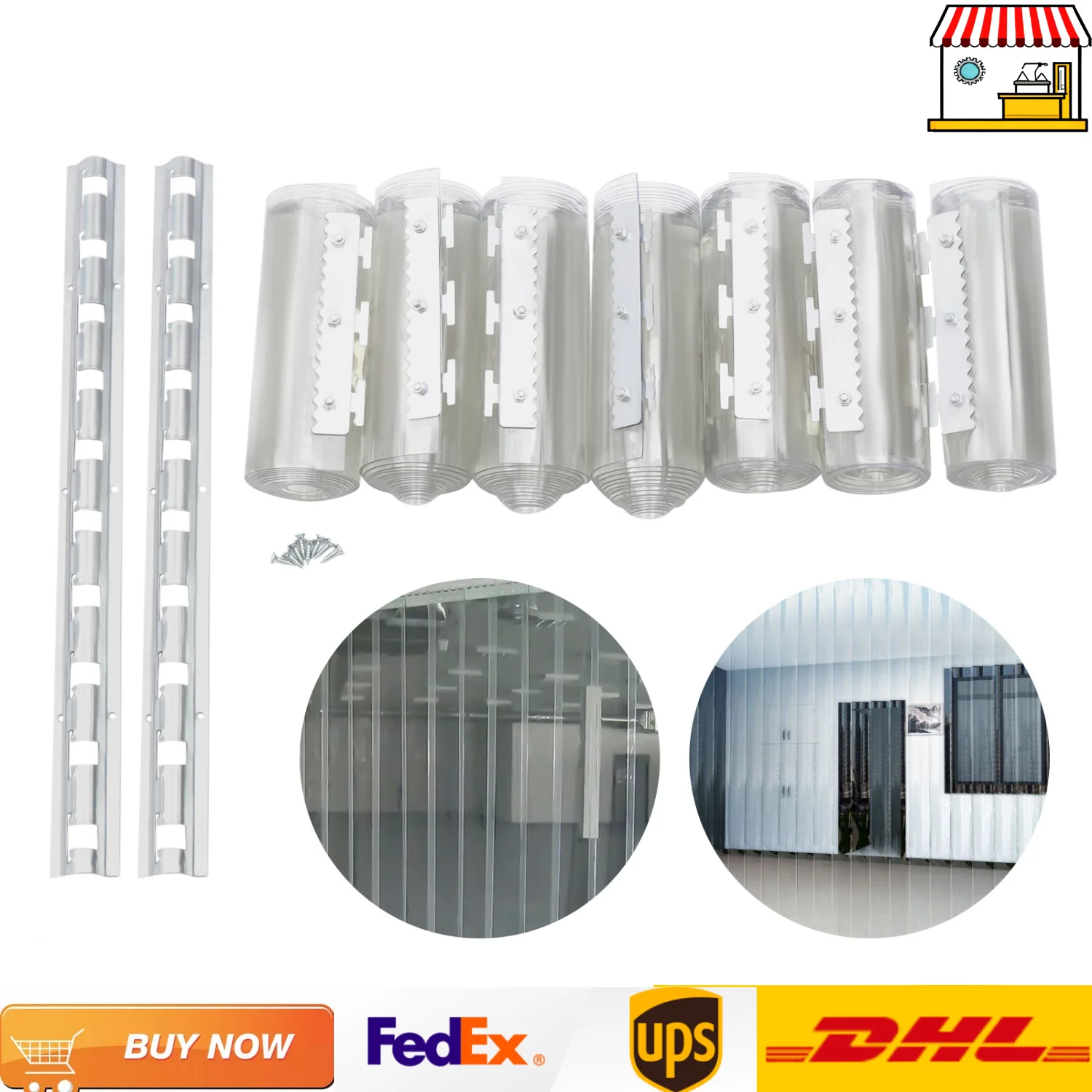 PVC Transparent Door Curtain with Pre-drilled Holes 1.05x2m Clear Industrial Strip PVC Strip Door Curtain