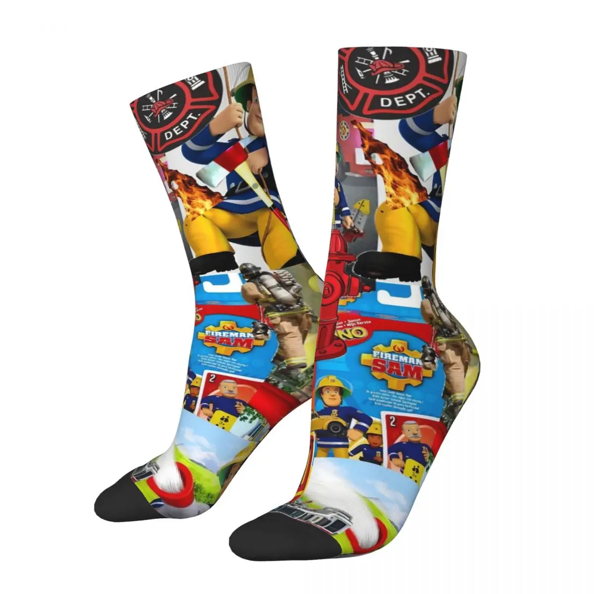 Fireman Sam Cartoon Firefighter Anime Socks Men Women Polyester Funny Happy Socks Novelty Spring Summer Autumn Winter Socks Gift