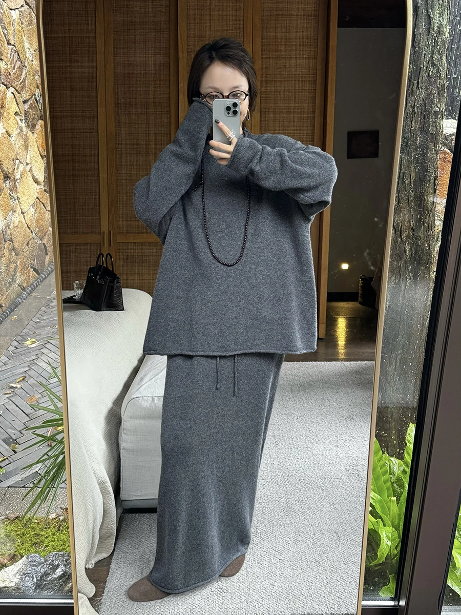 

Набор шерстяных свитеров Owi и бумажных кукол с прямыми брюками и юбкой-миди, длина девять зубцов, рядная версия, полная шерсть