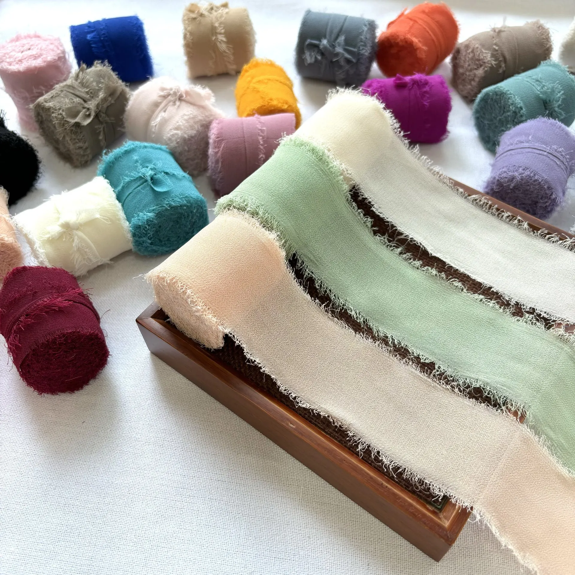 Green Ribbon Frayed Edge Ins Cotton Wide 3.8cm Green DIY Gift Box Packaging Wedding Flower Bouquet Wrap Frayed Edge