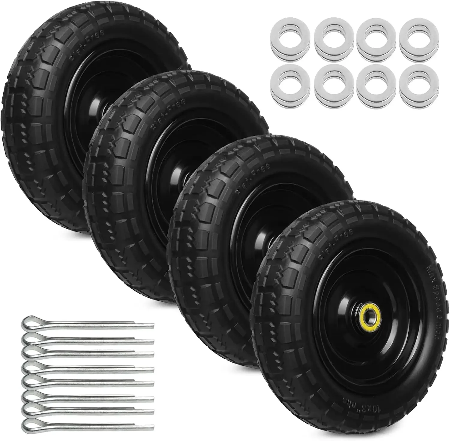 13 Inch Solid Rubber Tires, 4.00-6 Tire Flat Free with 5/8" Bearings, 2.17" Offset Hub for GOR Garden Cart, Wheelbarrow