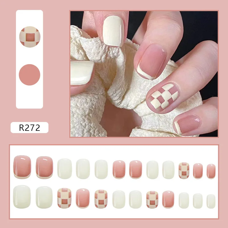 24pcs/Box Nail Patch Wearable Nail Short False Nail Patch Full Cover Repeatedly Manicure Accessories