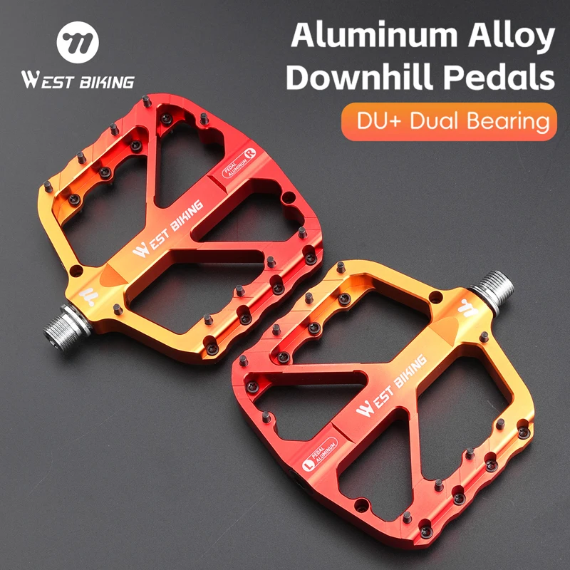 

WEST BIKING Mountain Bike Reflective DU Bearing Pedals Lightweight Aluminum Alloy Non-Slip Road Bike Flat Pedals For MTB BMX