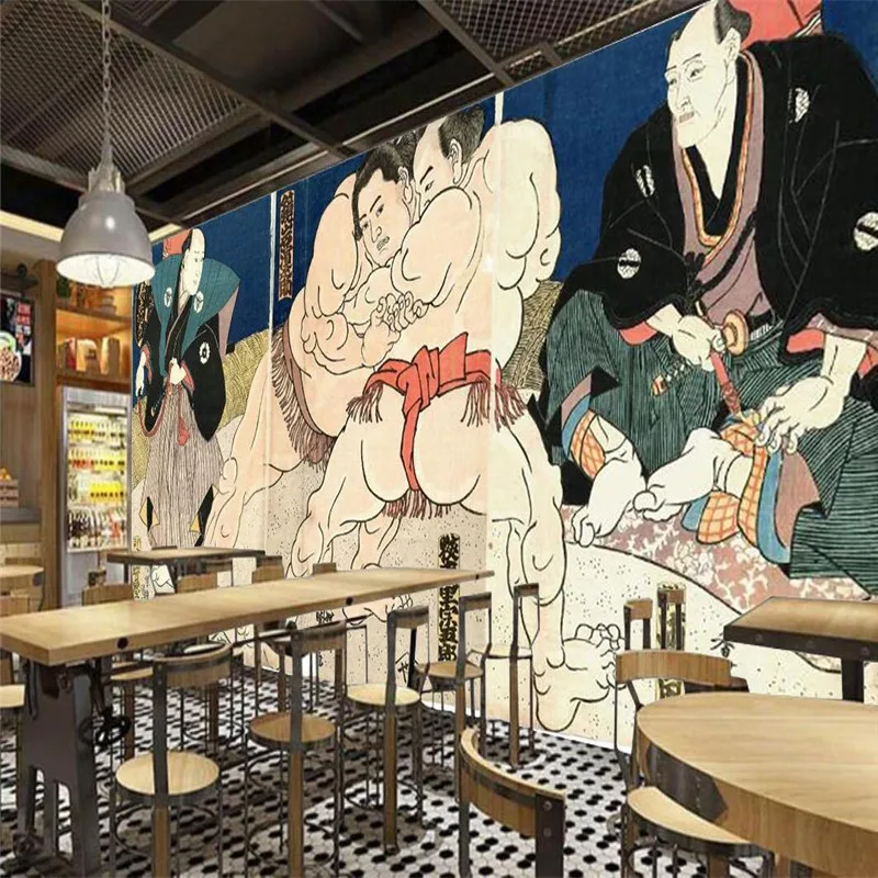 

Custom Japanese Classic Sumo Culture Background Wall Paper 3D Cuisine Sushi Restaurant Industrial Decorlarge Mural Wallpaper 3D