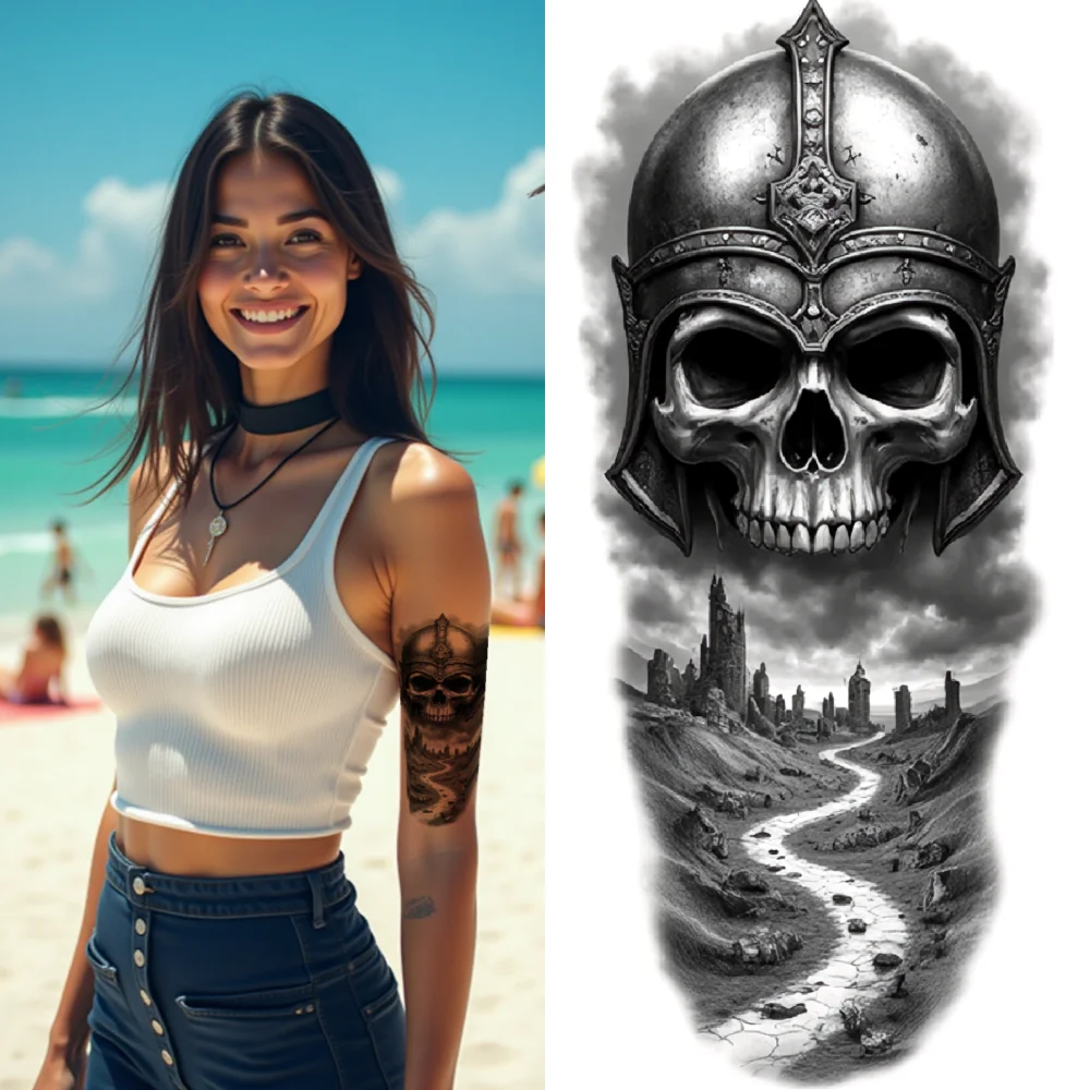 

3pcs Temporary Tattoo Skull And Roots Realistic Temporary Tattoos Skull With Snake Skeleton In Window For Women Men Thighs