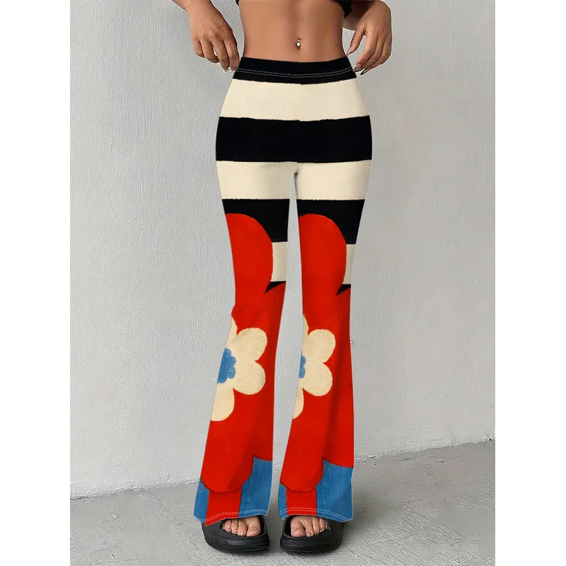 2026 Floral-patterned printed flared pants, suitable for 7-16 year old teenagers for casual wear.