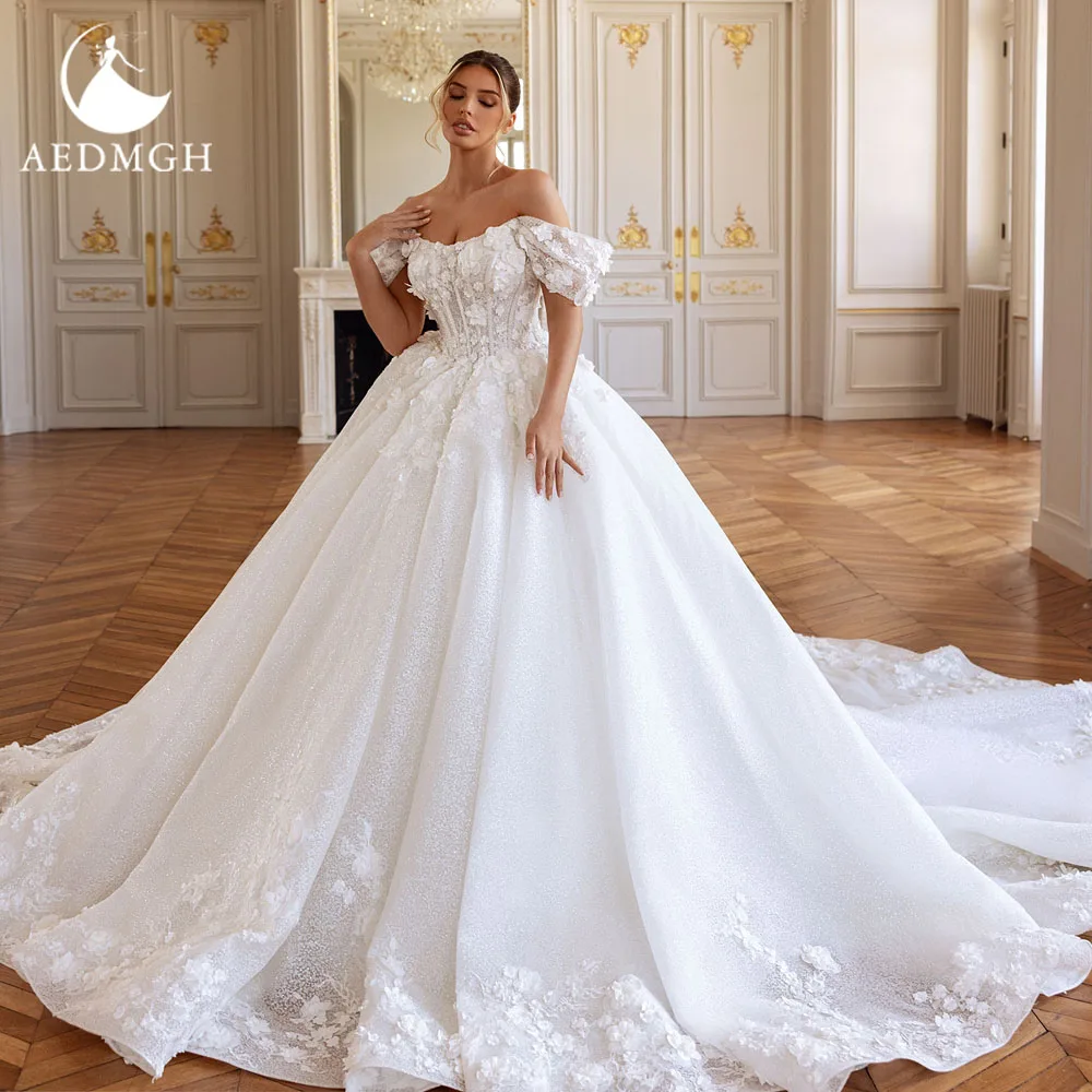 

Aedmgh Ball Gown Delicate Wedding Dresses Sweetheart Off The Shoulder Vestido De Novia Lace 3D Flowers Custom Made Bridal Gowns
