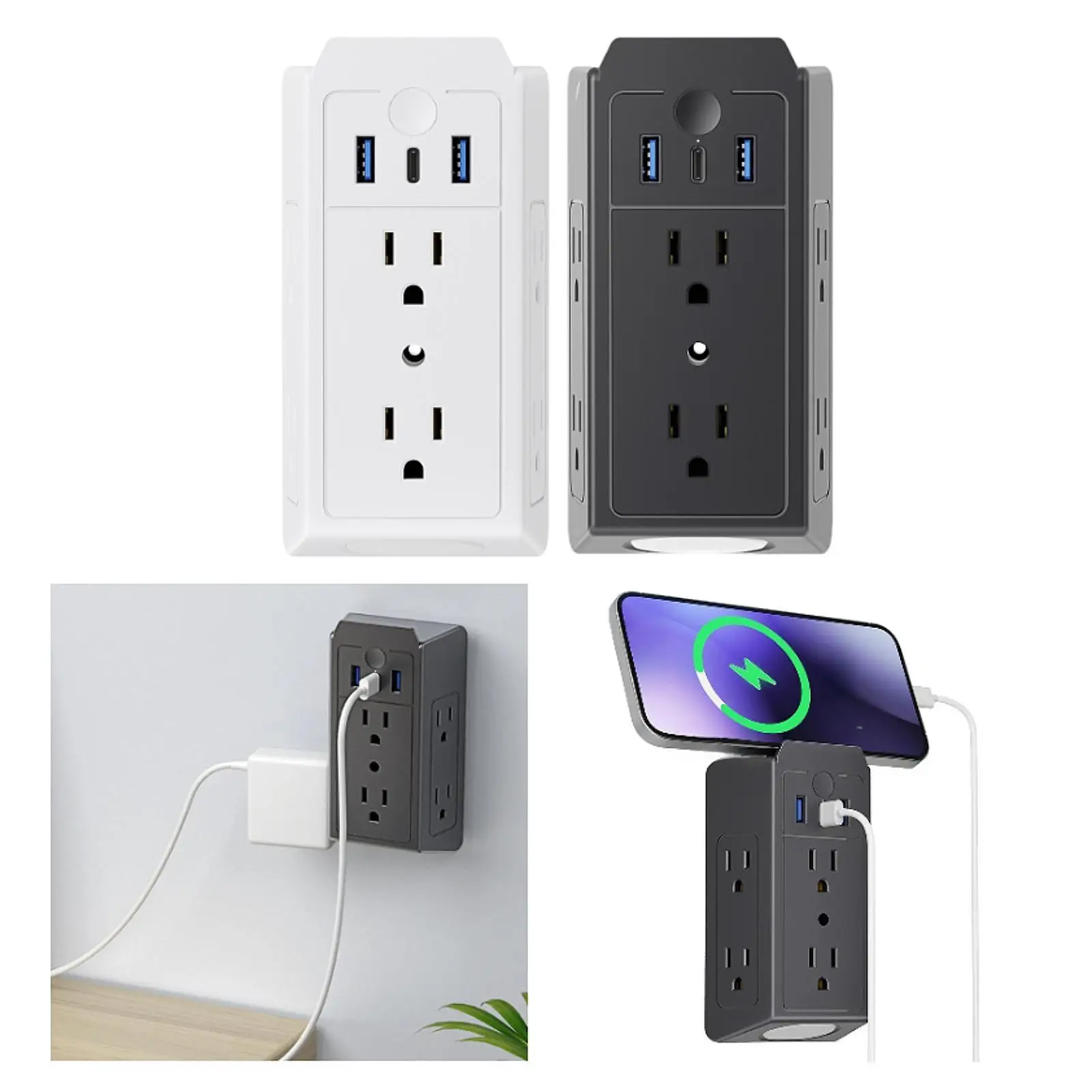 Extension de protection contre les surtensions à 6 prises, prise US 110V, multifonctionnelle, 3 faces