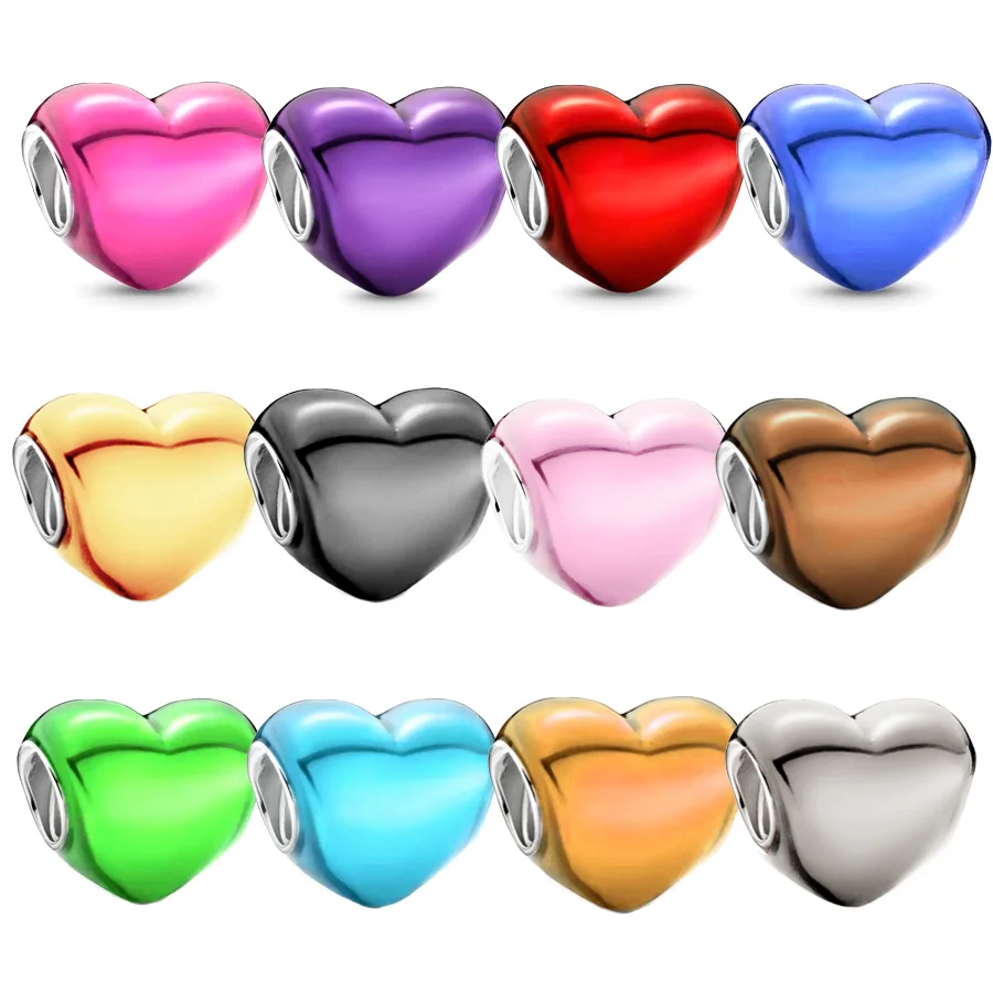 Hot Sale Europeans DIY Making Colourful Metallic Heart Series Charm Beads Fit Original Silver 925  Bracelet Women Jewelry Gift