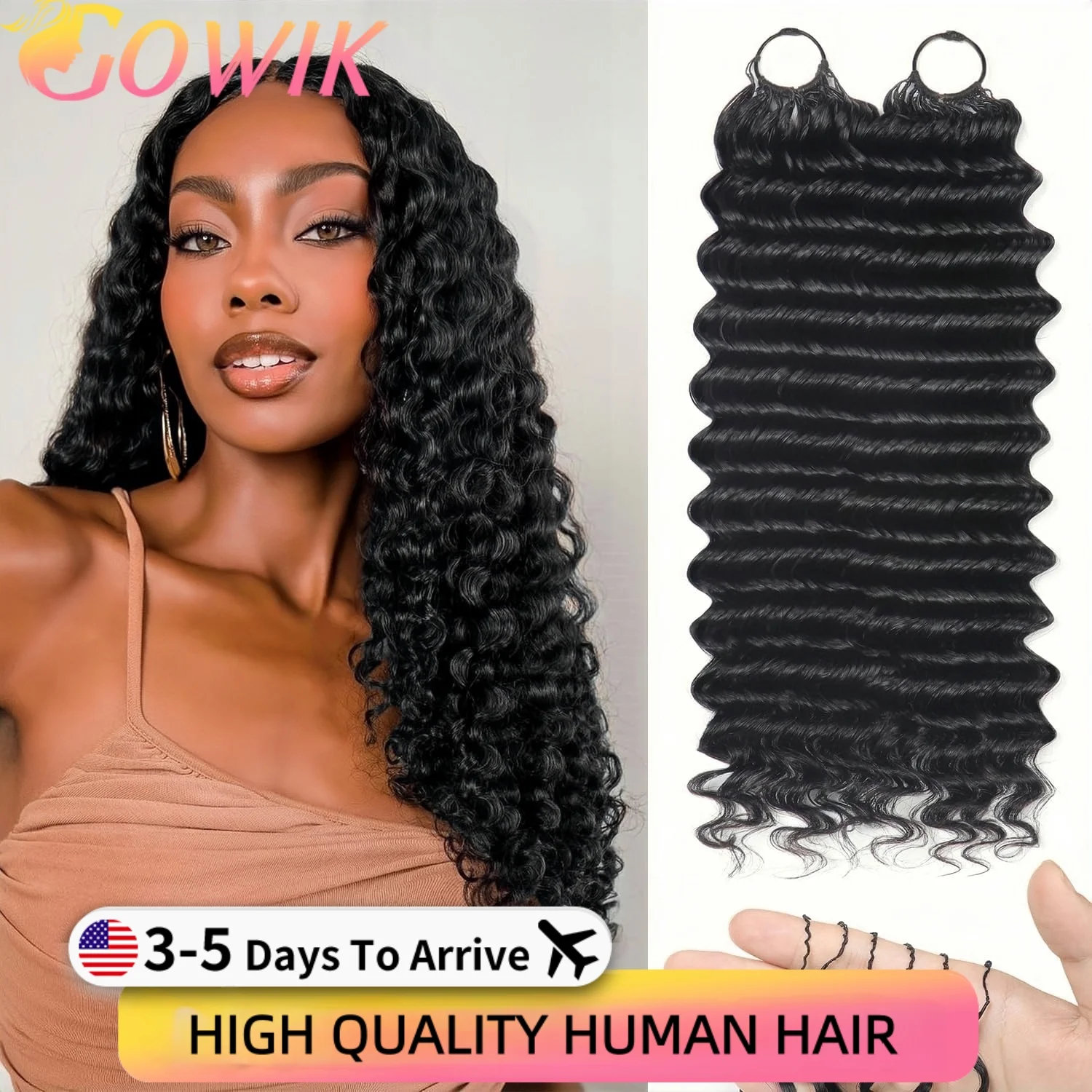 Extensions de cheveux humains bouclés au crochet, sans nœuds, pré-séparées, tresses au crochet à ondulations profondes, réutilisables, en vrais cheveux brésiliens