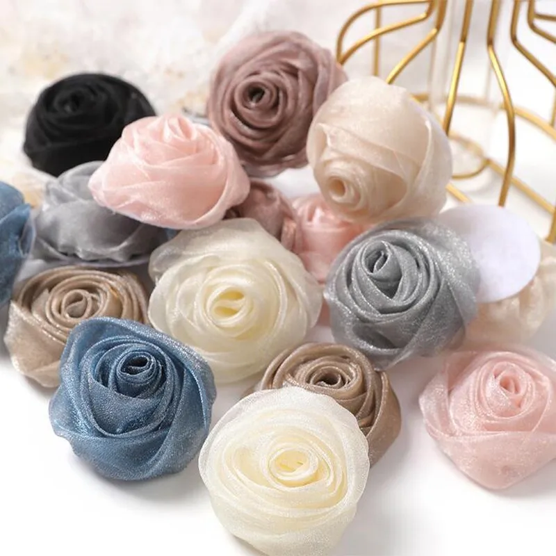 

10Pcs Tulle Rose Diy Silk Fabric Materials Accessories Patch Floral Headwear Dress Chiffon Flower Hair Accessories DIY Flower