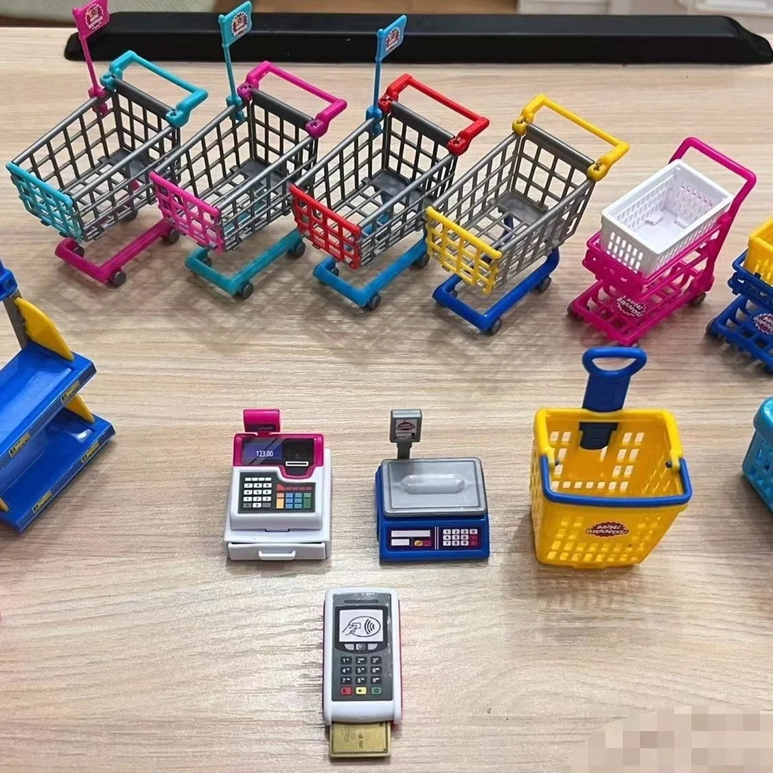 mini Supermarket shopping baskets shelves cash registers Mini Fake Toys carton style Mini Brand Fun Gadgets Boys and Girls